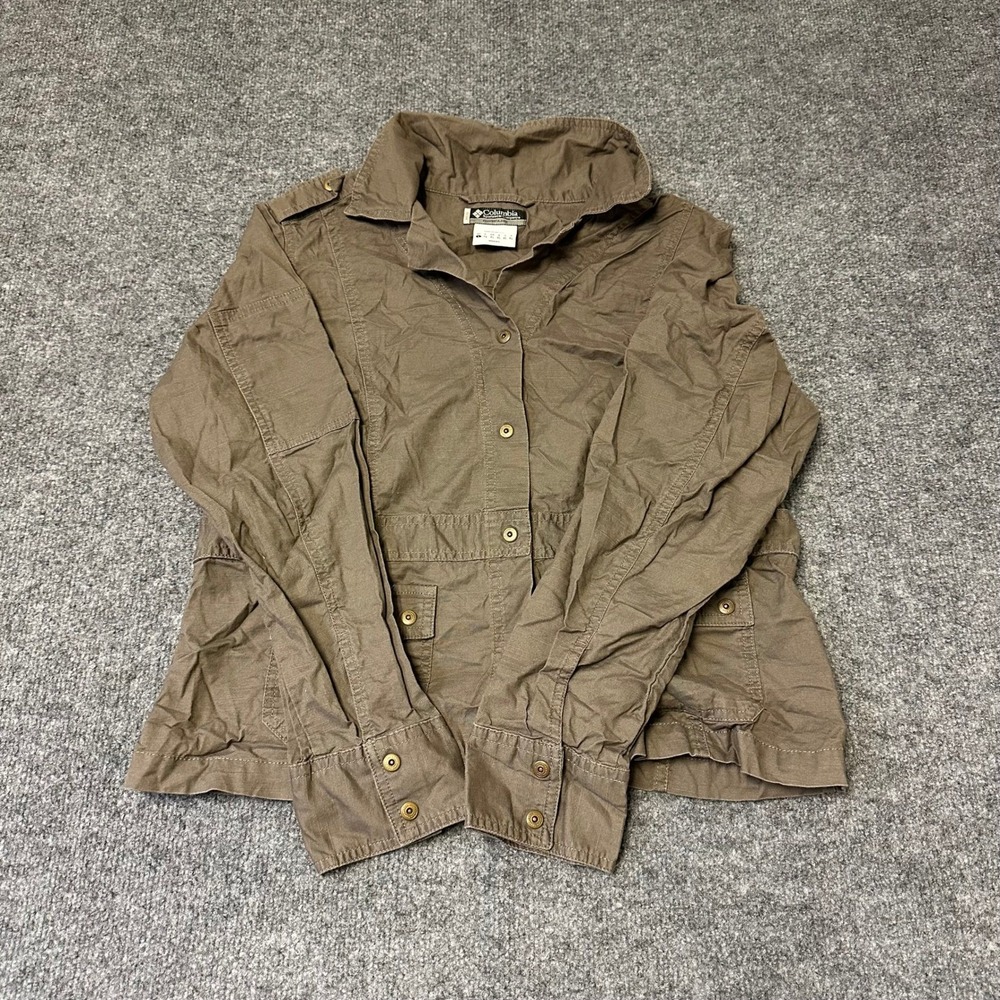 Columbia Jacket Womens Size L Brown Utility Field Cargo Button Up Epaulets